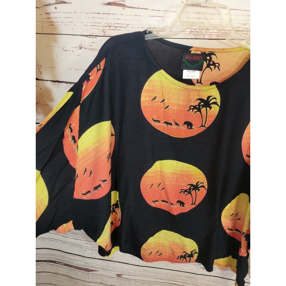 Ashro Black Sunset Safari Print Oversized Long Sleeve Casual Top Womens SZ Small - Picture 9 of 9